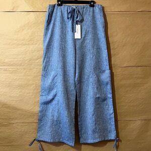 Bondi Born NWT Linen Lucca Leiden Cargo Pants Wide Leg Pull-On Denim Blue Size S
